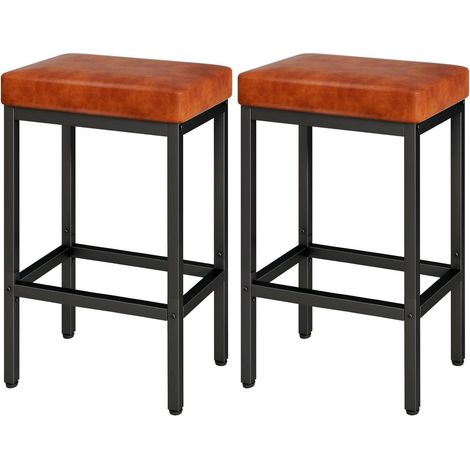 Barhocker 2er Set 66 cm Karamell Braun Leder mit Metallgestell (1/5)