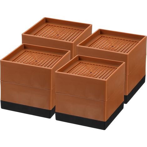 4 Surélévateurs De Lit Carrés Surélévateurs en Plastique Marron Blocs Empilables Robustes, Pour Élever De 1.9" (1/5)