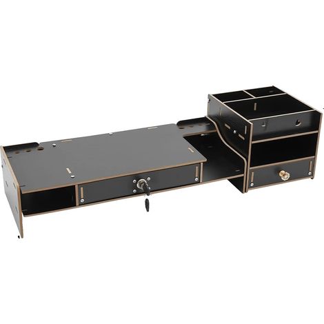 Support de moniteur, design gain de place, tiroirs de rangement, noir (1/2)