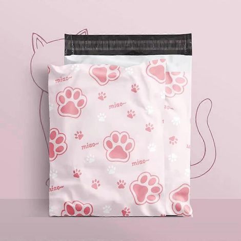 Lot de 100 enveloppes d'expédition en plastique coloré, 25 cm x 35 cm (motif patte de chat) (1/5)