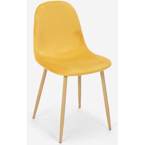 Chaise de cuisine et salle à manger au design nordique en bois et tissu Salmon - Jaune (1/5)