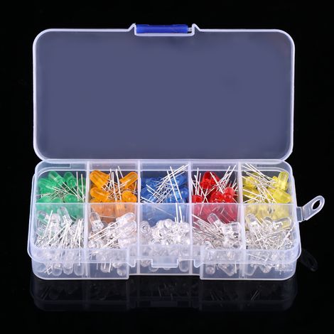 Kit de 200 diodes électroluminescentes (LED) de 5 mm, couleurs jaune, rouge, bleu, vert et orange. (1/5)