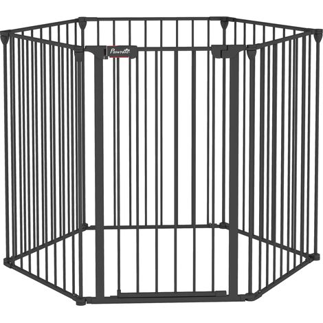 Barrière pliable pour chiens de taille moyenne avec double verrouillage de sécurité, barrière modulaire en métal et plastique, 123 x 102 x 90 cm, noire (1/5)