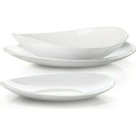 Servizio di Piatti da tavola per 12 persone da 36 pezzi Bormioli Prometeo bianco elegante raffinato vetro opale temperato antiurto ideale in lavastogliglie e microonde