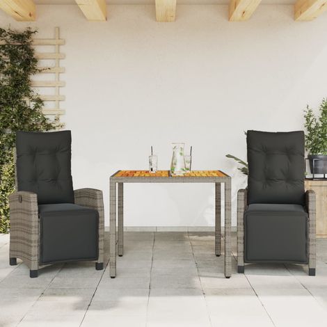 Ensemble repas de jardin 3 pièces en résine tressée gris avec table, fauteuils et coussins - PANGIVO (1/5)