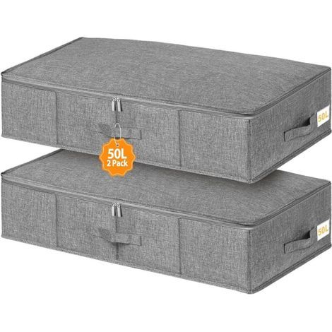 Under-bed storage box with lid, 50 litres, set of 2, grey, foldable fabric, 76 x 40 x 17 cm (1/5)