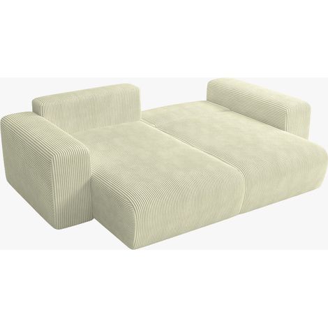 Mobilier Deco – Canapé d'angle convertible réversible en velours côtelé beige – Large assise confortable – Design moderne et classique – Couchage spacieux (1/5)