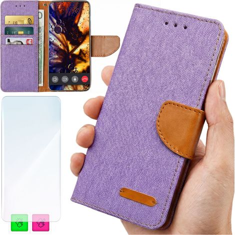 Brieftaschenhülle für Motorola Moto G86 Power – Lila Canvas-Hülle + Glas (1/5)