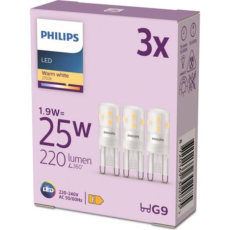 LED ampoule standard, Equivalent 25W halogene, culot G9, éclairage blanc chaud 2700K, 3-pack, nouvelle génération (1/5)