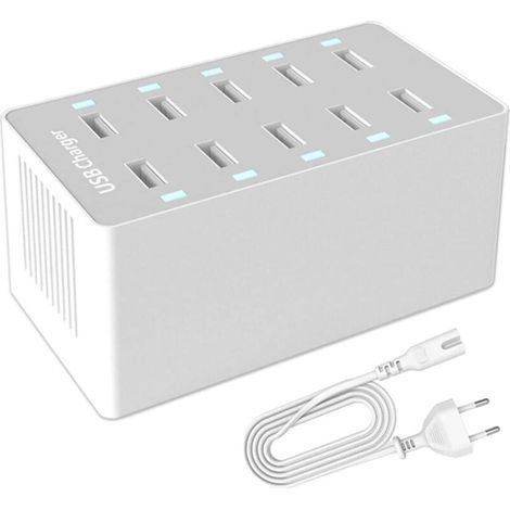 Station de Charge USB, hub Chargeur USB de 50 W à 10 Ports, Chargeur USB multiport avec Smart Detect, Compatible avec iPhone, Galaxy, Tablette iPad et Autres appareils de Charge USB (1/5)