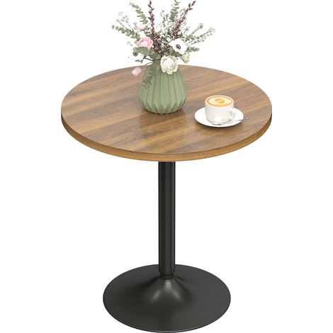 Runder Bartisch 60 cm, hoher Küchentisch/Stehtisch mit rutschfesten Füßen, für Küche und Wohnzimmer, Nussbaum