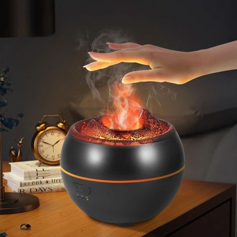 Aromadiffusor mit Flammeneffekt, Luftbefeuchter, 7 Farben, Diffusor für ätherische Öle (Schwarz)