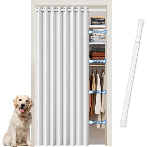 Magnetic Blackout Accordion Door Curtain - Room Divider Curtain with Telescopic Rod Included - for Dressing, Kitchen and Indoor Door, White (1/5)