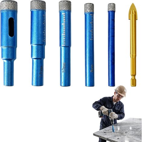 Kit de 5 Forets Diamant Carrelage, Forets Cerame avec Cire de Refroidissement pour Perçage à Sec et Humide, 6/8/10/12 mm Foret Métal 6 mm.Offrez maintenant [foret 14mm] Événement limité à 40 Sets (1/5)