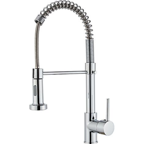Kitchen Faucet with Shower, 360° Rotating Spring Loaded Kitchen Faucet, 2 Spray Modes with Hose, Single Handle Cold and Hot Sink Mixer Tap Available (Silver)