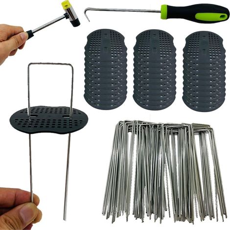 50Pcs 15cm Piquets de Jardin Ø 3mm avec 50Pcs de Joint - Agrafes en Acier Galvanisé pour Fixer Toiles Anti-Mauvaises Herbes, Filets et Les Tubes-Piquets de Fixation pour Jardin (1/5)