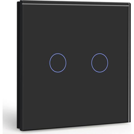 Interrupteur tactile 2 voies 1 circuit, interrupteur noir avec indicateur LED, interrupteur tactile à capteur sur panneau en verre cristallin (1/5)