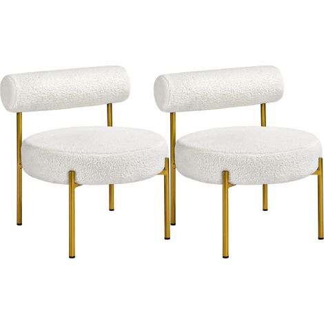 Yaheetech Set 2 Poltrone Relax da Salotto Sedie Imbottita con Schienale Braccioli Poltrona in Tessuto Bouclé per Soggiorno Camera da Letto Design Shabby Chic Bianco (1/5)