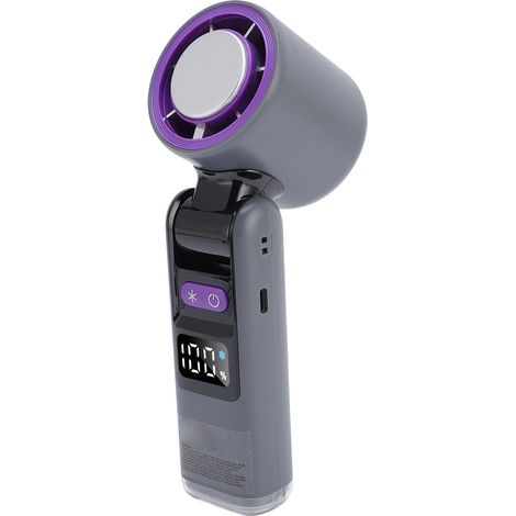 Ventilateur portable avec affichage numérique, turbine haute vitesse, refroidissement par glace, pliable et lumineux, idéal pour les voyages, l'intérieur et l'extérieur (gris). (1/5)