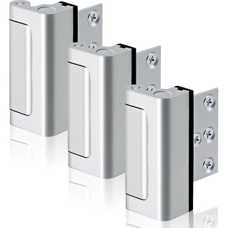 Set aus 3 verstärkten Sicherheitsschlössern für Haustüren, Kindersicherung, erhöht die Sicherheit Ihres Zuhauses, verhindert unbefugtes Eindringen, Aluminiumkonstruktion, silberfarben.