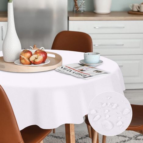 Nappe ronde 140cm Blanc, lavable, imperméable, Polyester