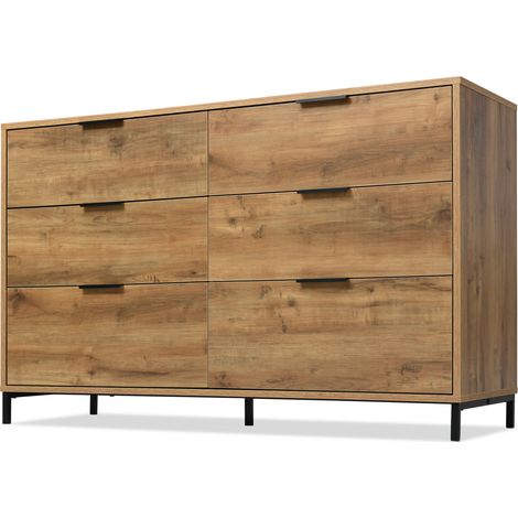 ELVMI Cassettiera con 6 Cassetti e Piedini Regolabili per Camera e Soggiorno in Pannello Truciolare 120 x 40 x 76 cm Rovere Scuro (1/5)