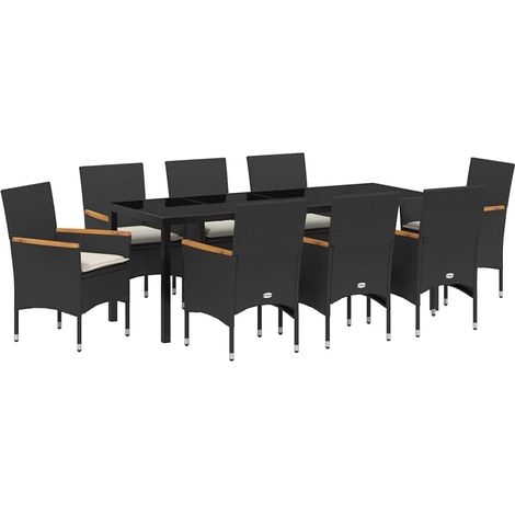 Maison Exclusive - Set da Pranzo per Giardino con cuscino 9 pcs Nero polyrattan