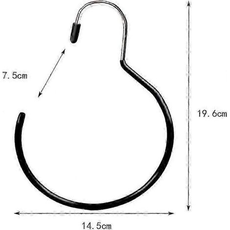 Cintres ronds pour foulards et accessoires – Lot de 5, grande taille, avec crochets et anneaux de suspension – Noir (1/3)