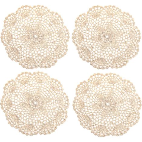Nappes et sets de table en coton crocheté à la main avec dentelle, environ 20 cm, lot de 4, sachet (1/5)
