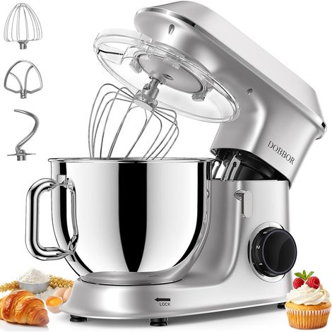 1500W Pastry Mixer Whisk Beater Hook Stainless Steel Bowl 7 Speeds Electric Pastry Dishwasher Safe Silver (1/5)