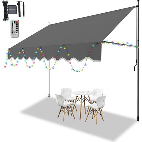 TolleTour Klemmmarkise mit LED 300x120cm Balkonmarkise, UV-beständig 50+ höhenverstellbar Sonnenschutz ohne Bohren für Terrasse und Balkon Grau