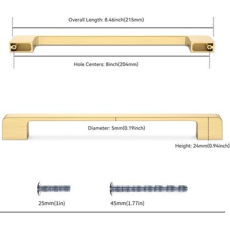 Set mit 10 goldenen Tür- und Schubladengriffen, 20 cm (8 Zoll) – Mattgoldene Beschläge für Küche und Kommode (1/5)