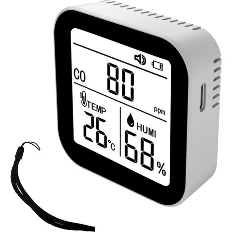 Irovami Moniteur qualité air 3 en 1 – CO, T°/humidité, alarme – Idéal pour maison, bureau, voiture (1/5)