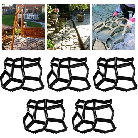 TolleTour 5 pezzi Stampo in plastica per calcestruzzo per esterni - Creazione di lastre e sentieri da giardino, resistente alla corrosione e durevole