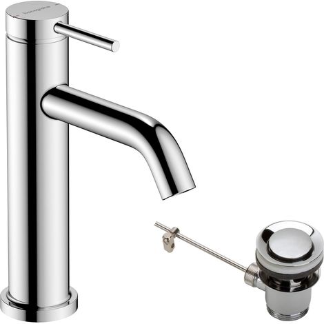 Mitigeur de lavabo avec tirette et vidage, Robinet de salle de bain avec hauteur sous bec 110 mm, économie d'eau, Chromé, 73310000 (1/5)