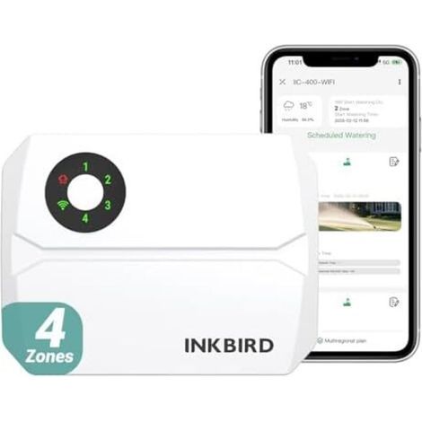Programmateur Arrosage WiFi 4 Voies, Minuteur Automatique pour Jardin, Minuterie Irrigation Intelligent Contrôle APP, Fonction Mémoire, Ajustement Saisonnier Blanc. - (1/5)