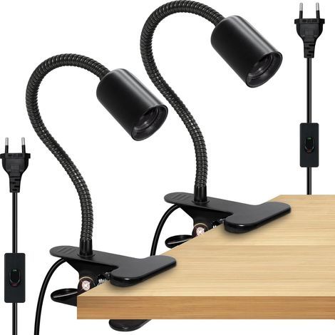 E27 Clip-on Lamp, 2-Pack Bedside Clip-on Lamp, E27 Clip Socket with Switch and 220cm Cable, Clip-on Spotlight with Metal Clip, 35cm Extended Gooseneck Clip-on Lamp, Reading Lamp for Bed (1/5)