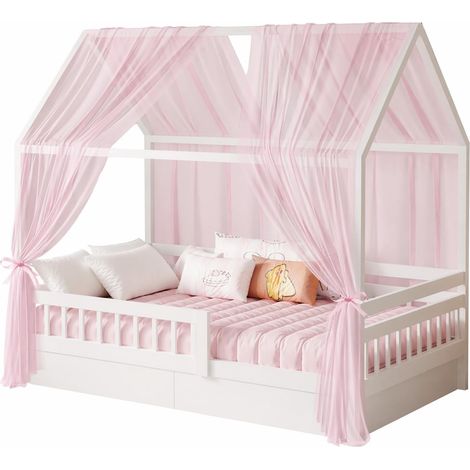 Lot de 2 baldaquins en mousseline pour lit d'enfant - Doux et respirant - Rideau de lit pour décoration de chambre d'enfant (fil milanais rose, 350 x 150 cm) (1/5)