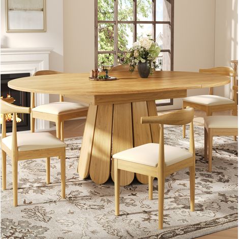 Mesa comedor extensible redonda madera natural salón OKMYHOME (1/5)