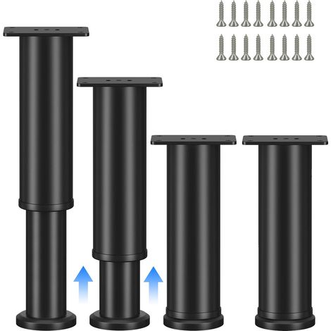 Pieds de Meuble, 4 Pièces Pied Meuble, 12-18 cm Hauteur Pied de Meuble Reglable, Noir Pied Reglable avec 16 Vis, Pieds Meuble pour Canapé, Lit, Table (1/5)