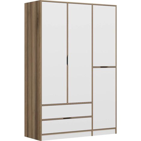 Armario Grande Serle, Ropero Dormitorio 2 Cajones, Perchero, 3 Estantes, 140x208h cm Blanco