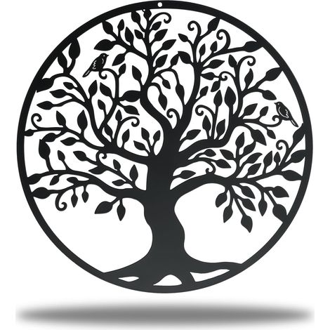 Arbre de vie en métal, décoration murale, silhouette, art pour cadeau, intérieur et extérieur, jardin, décoration de la maison (noir, 28 x 28 cm) (1/5)