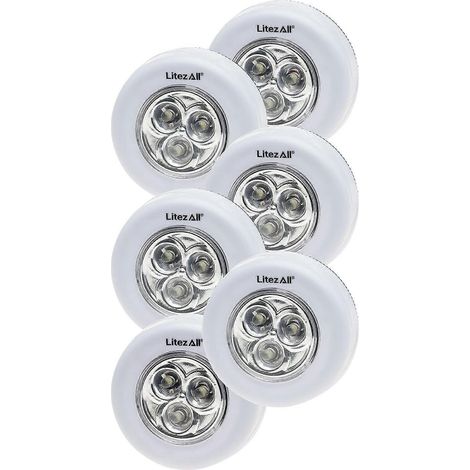 6er-Pack kabellose LED-Puck-Leuchten für die Unterbaubeleuchtung, batteriebetrieben, Ein-/Ausschalter per Fingertipp, 30 Lumen