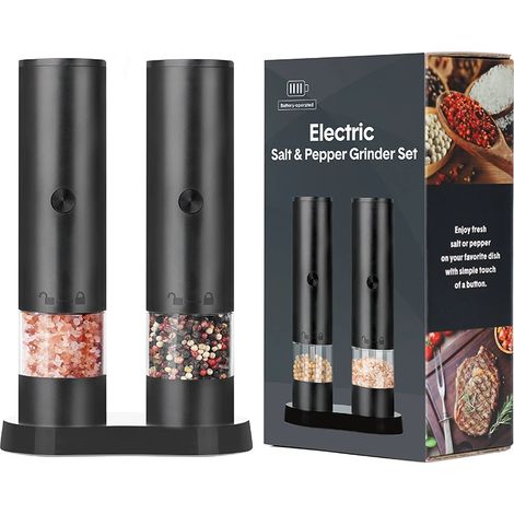 Moulin à poivre électrique - Rechargeable par USB, broyeur en céramique réglable, lumière LED (1 unité, acier inoxydable) (1/5)