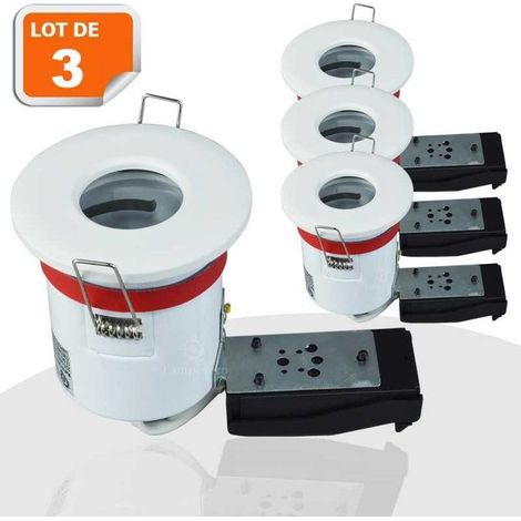 Lampesecoenergie – Lot de 3 supports de spot étanches IP65 87mm – Douille GU10 automatique – Fixation rapide par ressort – Conforme RT2012 (1/5)