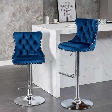 Tabouret de bar bleu réglable en velours avec dossier hauteur (1/5)