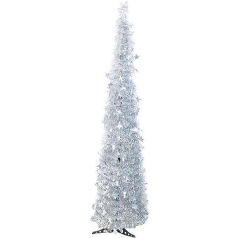 Faltbarer, silberfarbener PVC-Weihnachtsbaumschmuck, verziert mit funkelnden Sternen, ideal für Zuhause oder Hotel. (1/4)