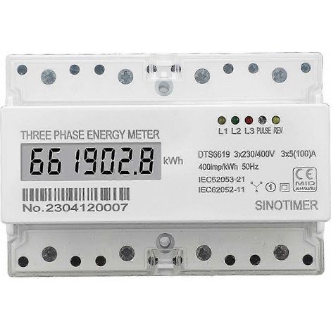 Dreiphasen-Energiezähler auf DIN-Schiene, 230 V/400 V, 5–10 A, mit LCD-Display zur Überwachung des Stromverbrauchs (1/4)