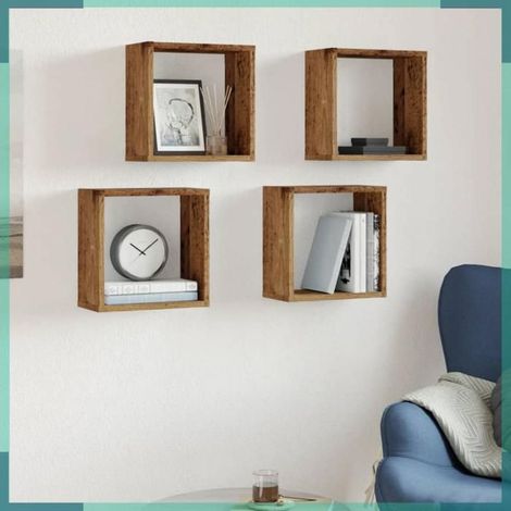 856577 étagères cube murales 4 pcs vieux bois 30x15x30 cm (1/5)