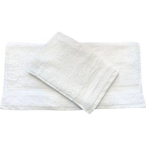 GLOUPIE Set 2 Asciugamani Bagno Viso E Bidet In 100% Spugna Di Puro Cotone In Tinta Unita Dal Color Bianco (1/5)